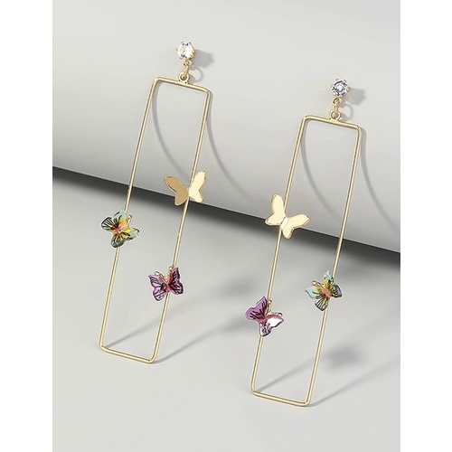 LRC Anting Tusuk Fashion Gold Color Geometric Butterfly P32002