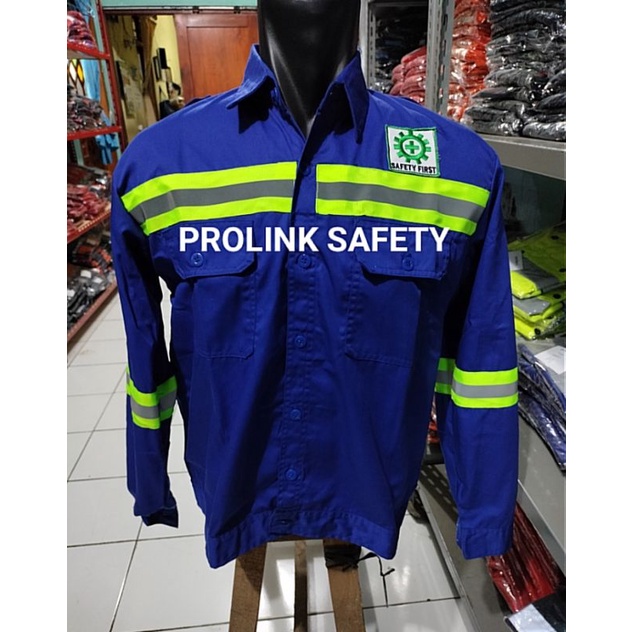 SETELAN SERAGAM SAFETY BIRU KANCING