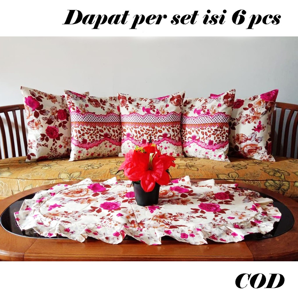 [✅COD] Cover Sarung Bantal Kursi Sofa Bed Set 5 Pcs 40x40 &amp; Taplak Meja Perlengkapan Home Decor Dekor Dekorasi Kamar Sofabed Ruang Tamu Rumah Minimalis Aesthetic Mewah