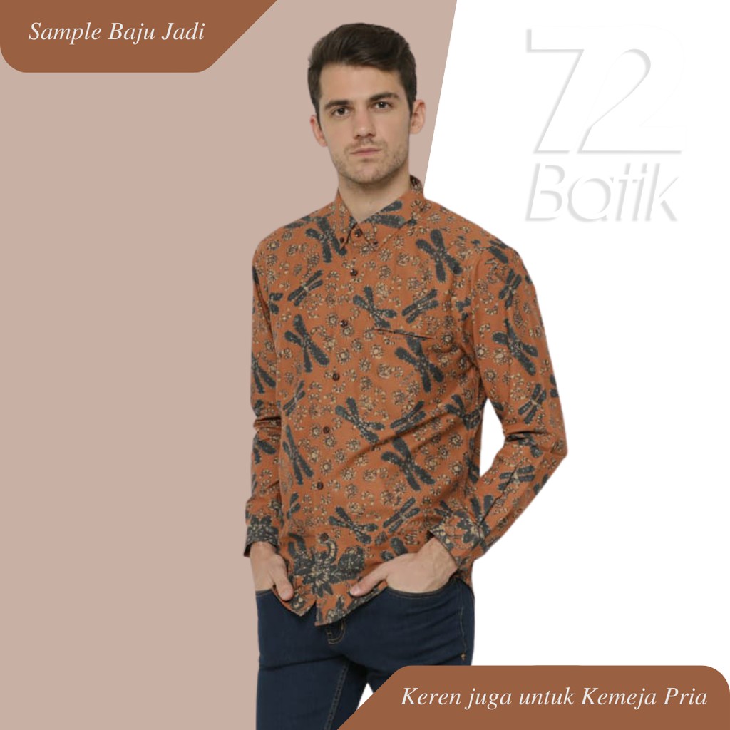 KAIN BATIK PREMIUM Bahan Katun Motif Capung Warna Orange Oranye Oren 721790 Cap 72 Jarik Jarit Samping Kebat Panjang Batik Katun Modern Premium Bahan Seragam Batik Pernikahan Kantor Keluarga Murah Kamen Jadi Batik Bali Lembaran