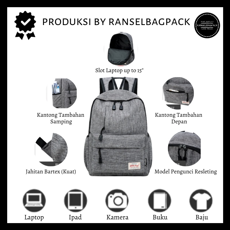 Tas Ransel - Backpack Punggung Backpack Multifungsi Kekinian Kuliah Kerja Terbaru Termurah Cewek Cowok 001