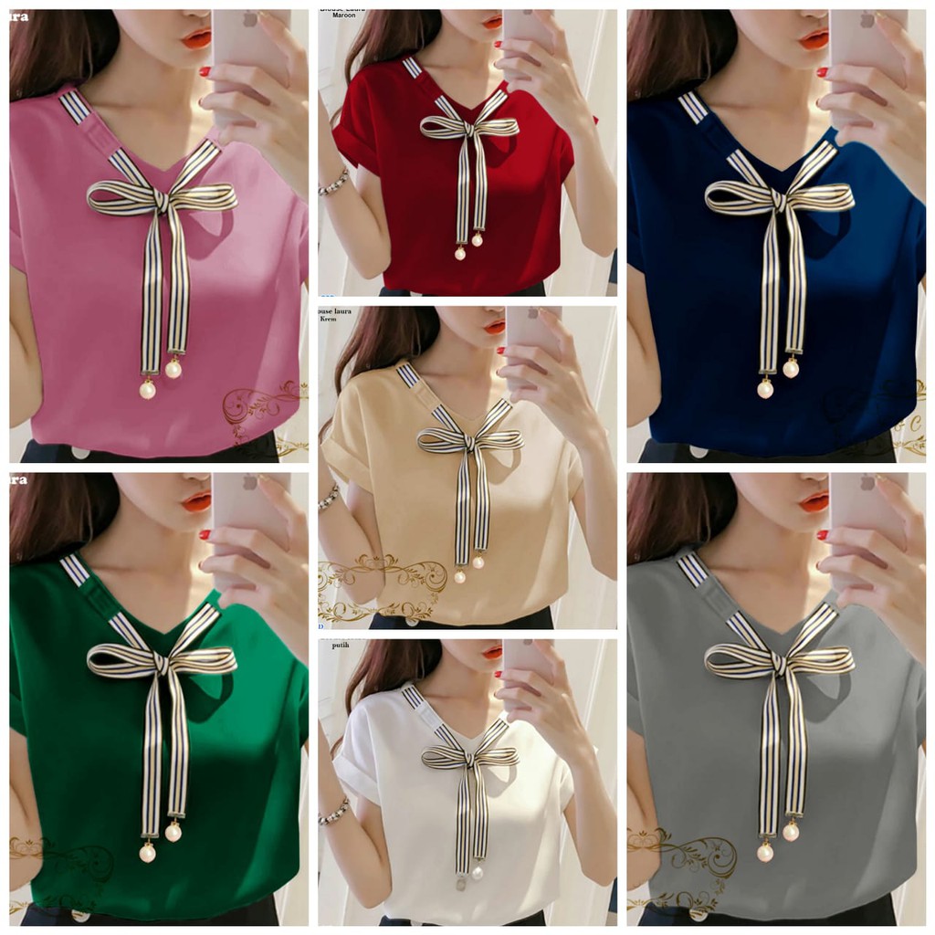 Blouse Laura/atasan blus/blus lengan pendek/atasan wanita/blus wanita/jual blouse cewek/jual blus