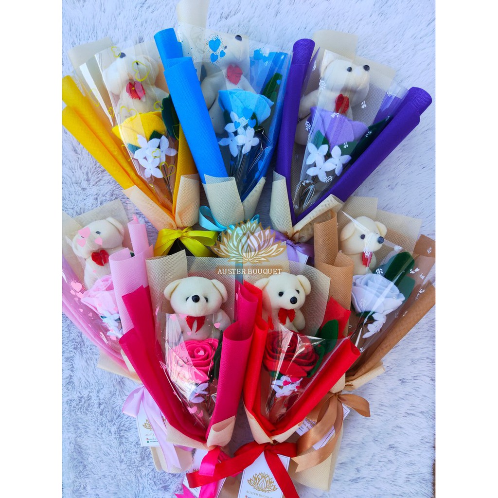 AB 500 Hand  Bouquet Bucket Buket  Bunga Mawar Melati Flanel  