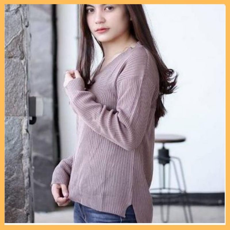 BOXY V-NECK VIONA / SWEATER RAJUT WANITA / SWEATER VNECK / BAJU RAJUT / ATASAN RAJUT WANITA