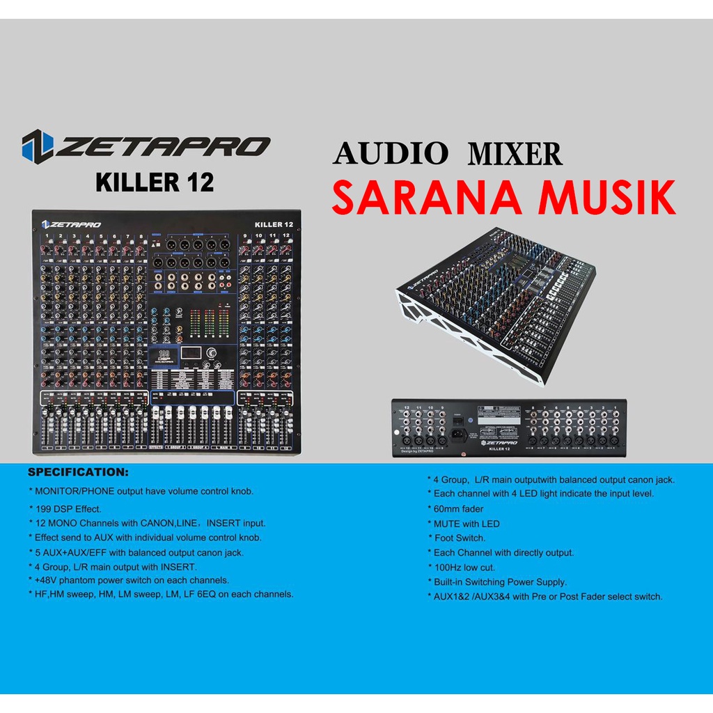 MIXER AUDIO 12 CHANNEL ZETAPRO KILLER 12 Zetapro Killer12 Killer-12 Original