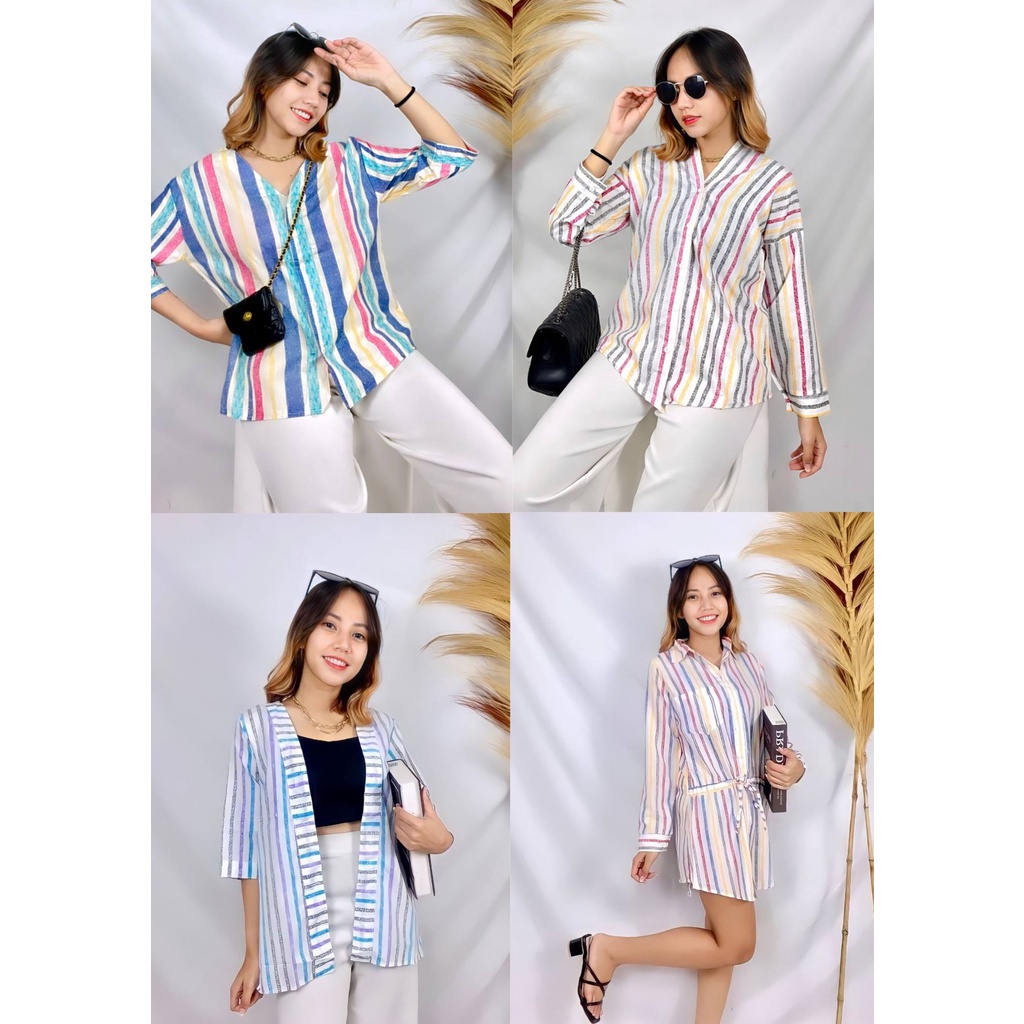 Tq88indonesia Baju Atasan  Wanita Terbaru /  Blouse RICHEL / Outer Salur  / Busana Santai  Cewek / Ootd / Outfit