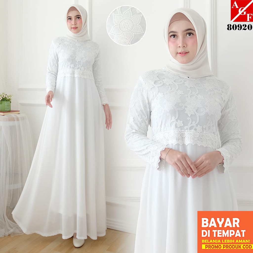 SALE!! Baju Gamis Wanita Brukat / Gamis Putih Lebaran