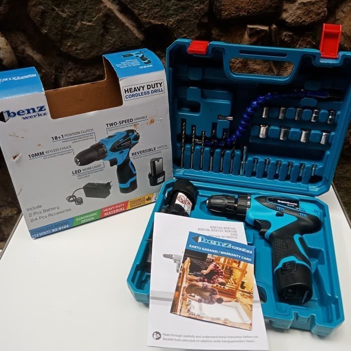 Mesin Bor Obeng Baterai Screwdriver Cordless Drill Machine BENZ BZ 8104 12V