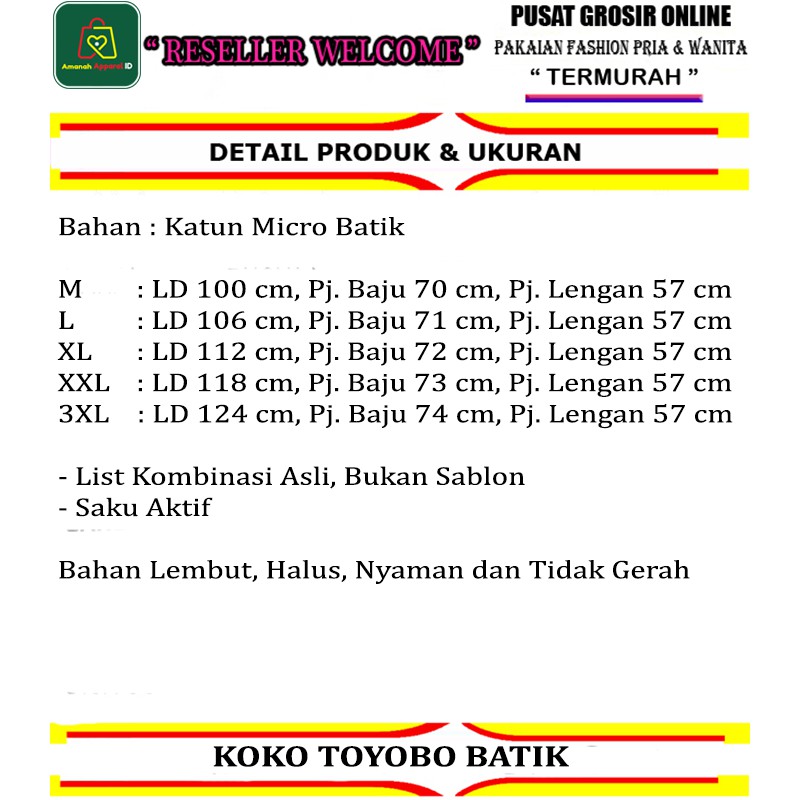 Baju Koko Pria Muslim TOYOBO BATIK Katun Premium Lengan Panjang M - XXL / 22845-22851