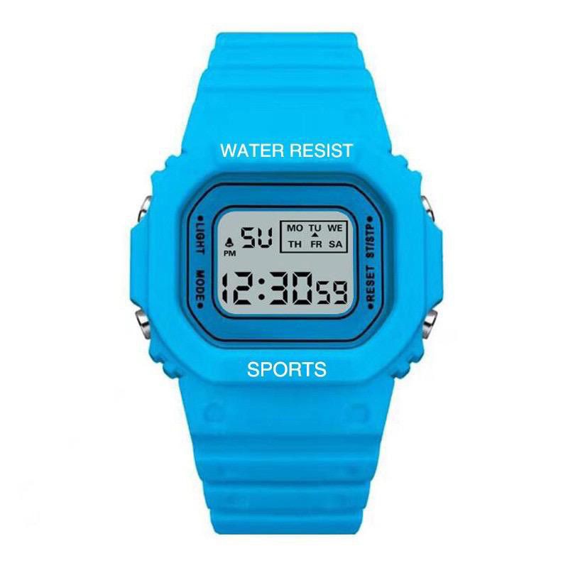 JAM TANGAN RUBBER DIGITAL SEGI DW-5600 GROSIR MURAH KARET SPORT LED PRIA WANITA COUPLE JF052-Biru