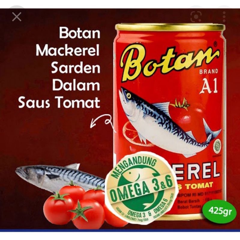 

Sarden jenis Mackerel ukuran 425 gram merek Botan A1 - Ayam Brand