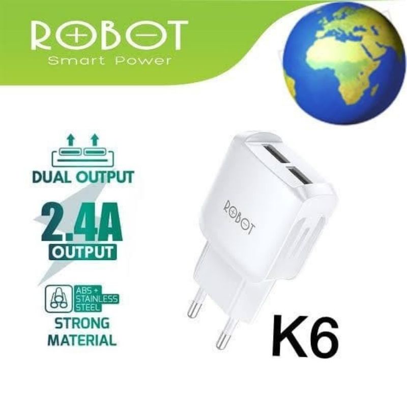 ADAPTOR CHARGER ROBOT RT-K6 BATOK CHARGER ROBOT 2USB KEPALA CASAN ROBOT RT-K6 2USB ORIGINAL