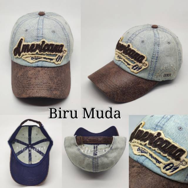 Topi Pria Baseball Caps Cowok Import Kombinasi Denim Jeans Bisbol Fashion