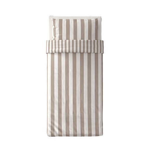 BARALM Sarung duvet 150x200 cm dan sarung bantal putih krem garis garis