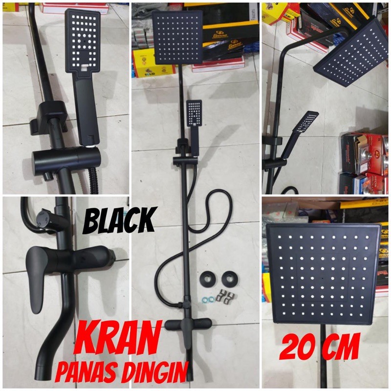 shower tiang coulomn set kran panas dingin black hitam PROMO TERMURAH