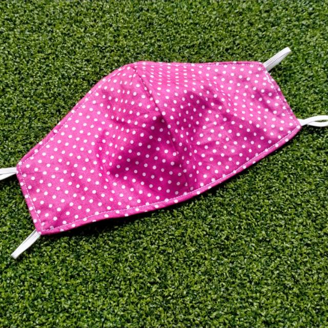 Masker dewasa hijab dan EARLOOP 2 ply dan 3 PLY katun Jepang motif polka pink fanta