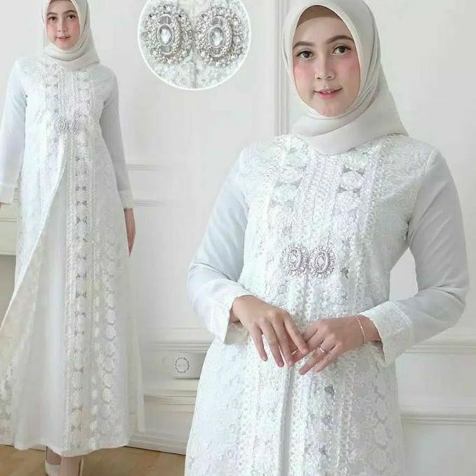 Mall Baju Gamis Putih Wanita Brukat Busana Lebaran Muslim Haji Umroh B