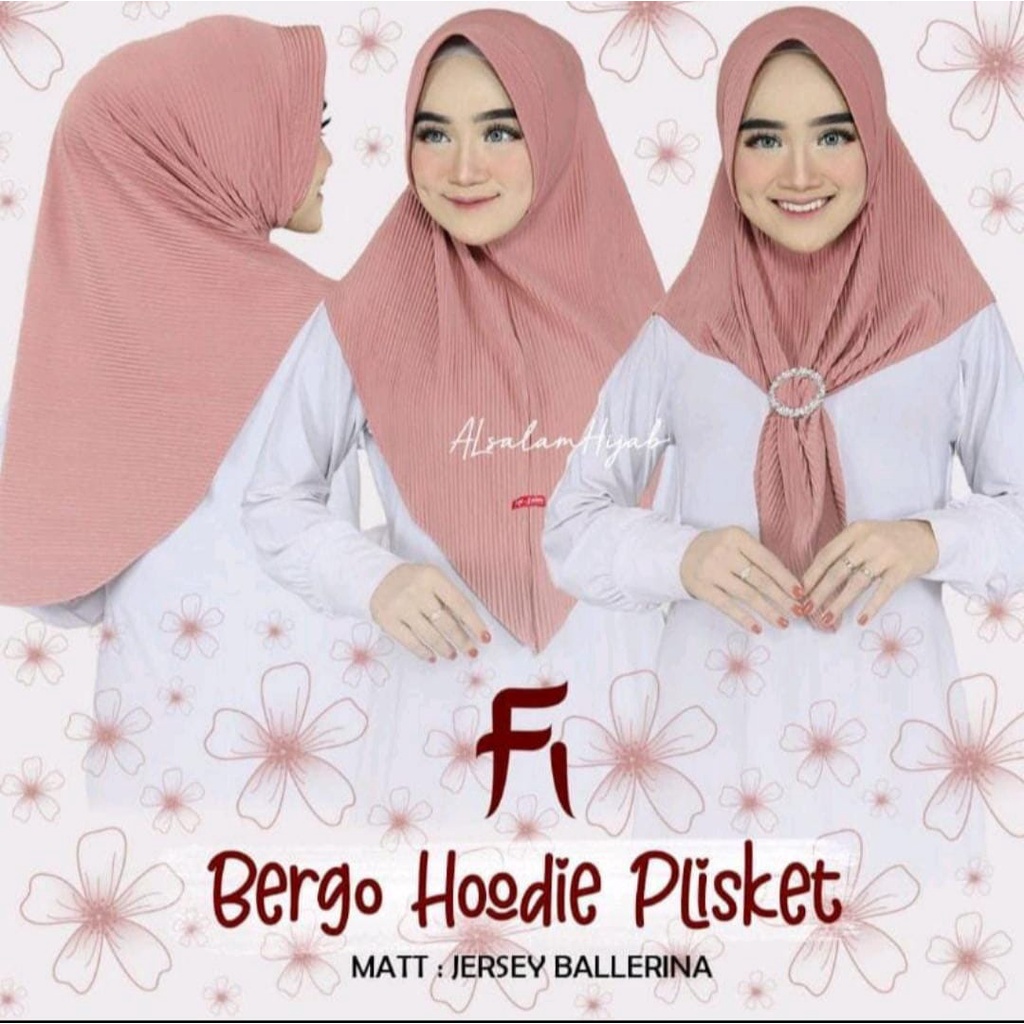 Jilbab Instan Dewasa Bergo Plisket Hoodie Bahan Jersey Terbaru / Alody's Collection