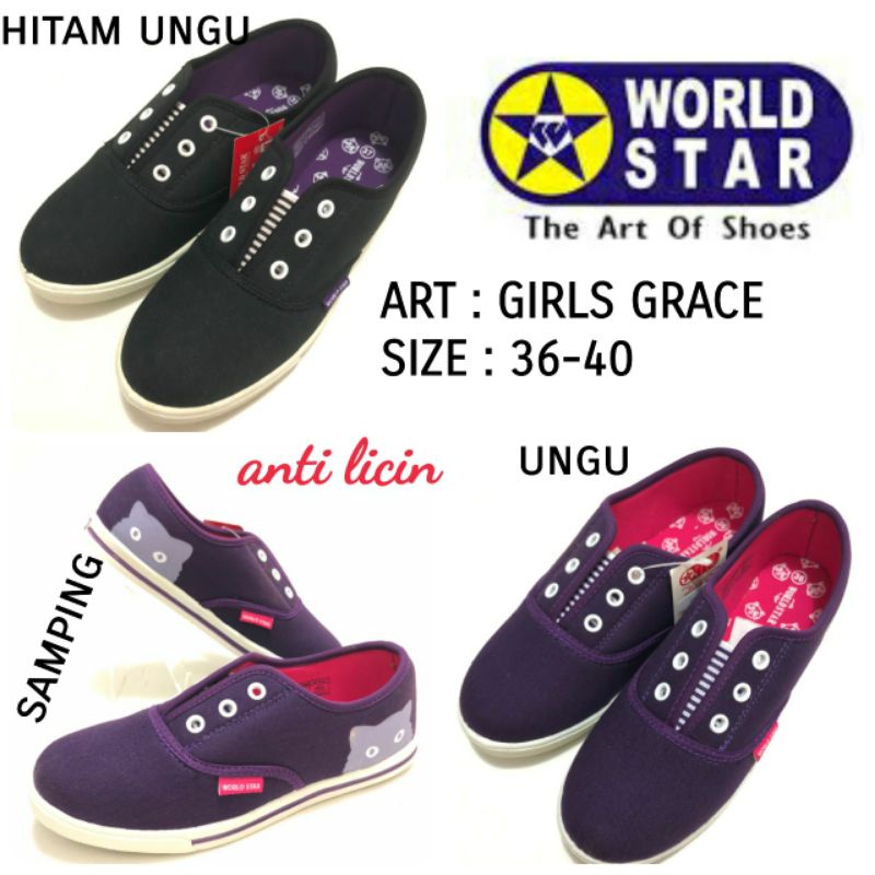 SALE!!!!SEPATU SLIP ON CEWEK WORLD STAR GIRLS GRACE Size 36-40