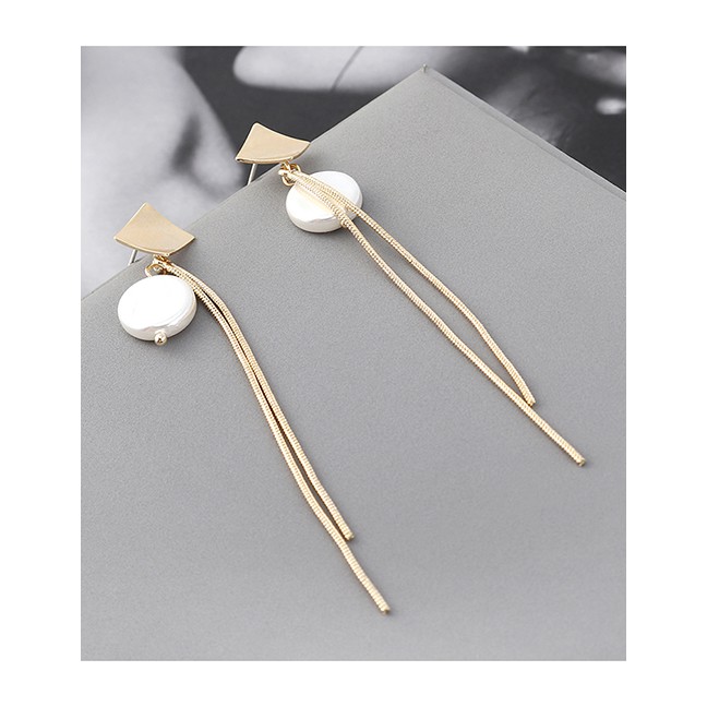 LRC Anting Tusuk Fashion Gold Plated Gold Zither Tassel S925 Silver Needle Stud Earrings Y62619