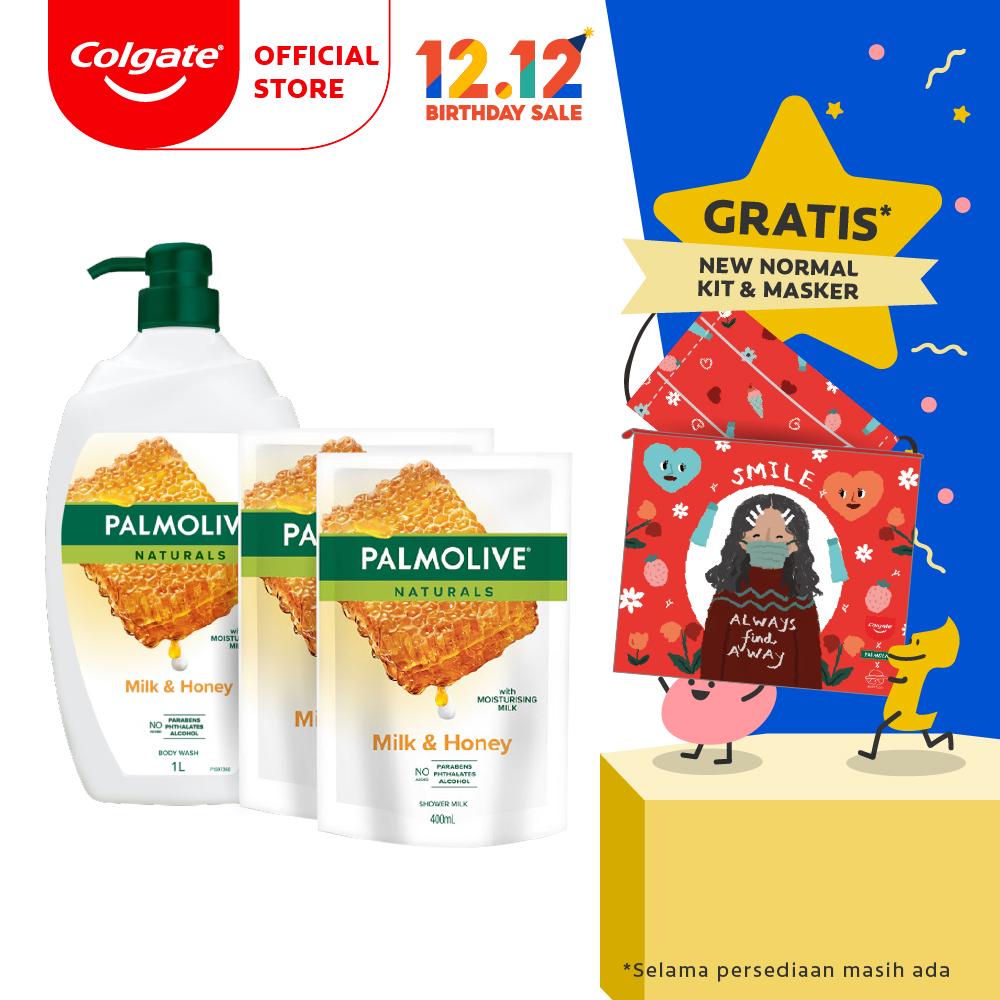 [Exclusive Kelly's Co Bundle Merchandise] Palmolive Sabun Mandi Naturals Milk & Honey 1L + 2pcs Refi