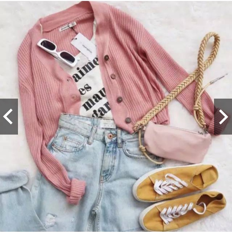 Cardigan Crop Rajut Kancing IF1 Batok Baju atasan wanita sweater cewek korea