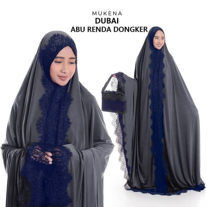 Mukena Dewasa Terusan Spandek Sutra Jersey Jubah Brukat Ungu Putih
