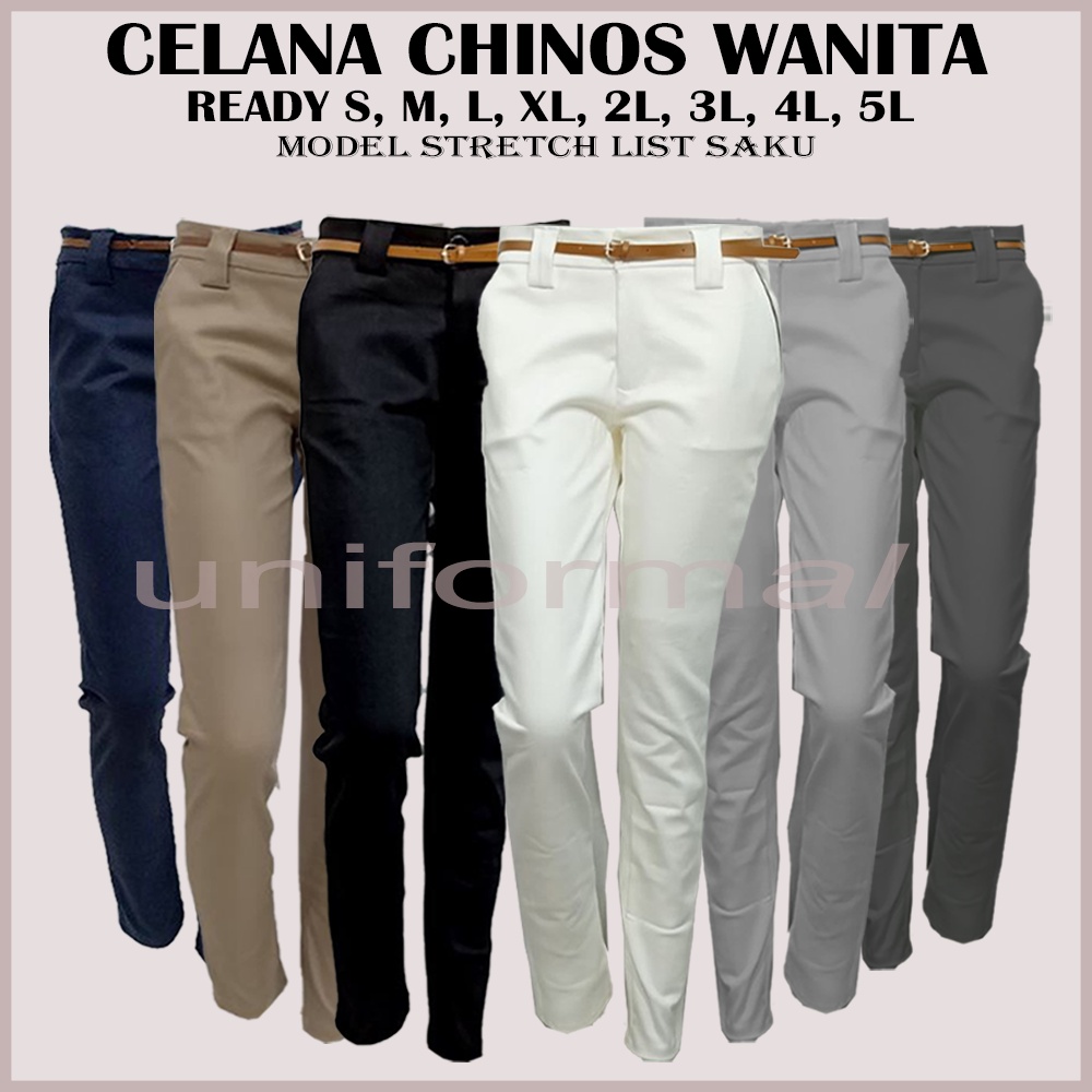 Celana Chinos Wanita Panjang, Elizabeth Pants JUMBO BIG SIZE M - 5L Chino Pants Bahan Tebal Stretch Casual Wanita, Celana Kantor Formal Kerja Katun Twill Karet Import Korea, Celana Katun Pensil Skinny Cewek, Clana Chino Wanita Slim Fit Bhan Tebal Stretch