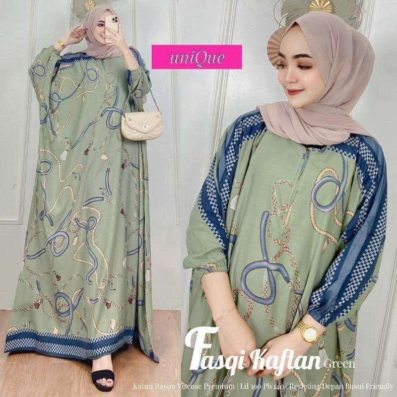 Fasqi Kaftan Wanita Super Jumbo XXXXL Rayon Viscose Premium Busui Resleting Lengan 7/8 Warna Soft / Gamis Rayon