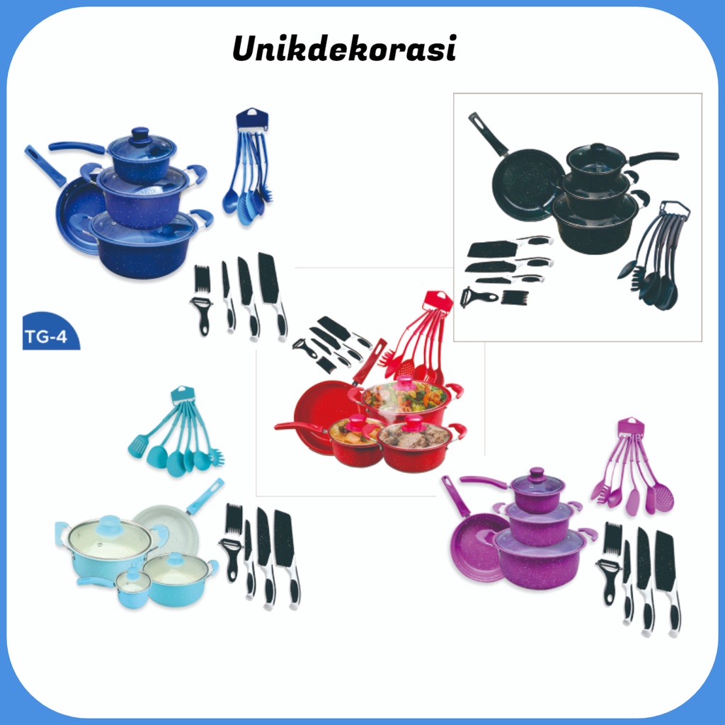 Teflon Panci 18 Set Panci tutup kaca Warna Cookware Frypan Panci stainless teflon Anti lengket - Unikdekorasi