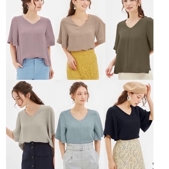 CODE-218|⭐ GU uniqlo flare sleeve vneck blouse⭐trimss