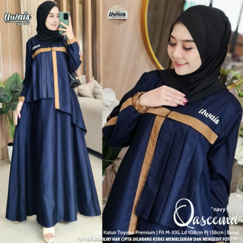 GAMIS TERBARU KEKINIAN, LONG DRESS KEKINIAN WANITA MUSLIMAH SYARI BEST SELLER 2021 QASEEMA BY UWAIS