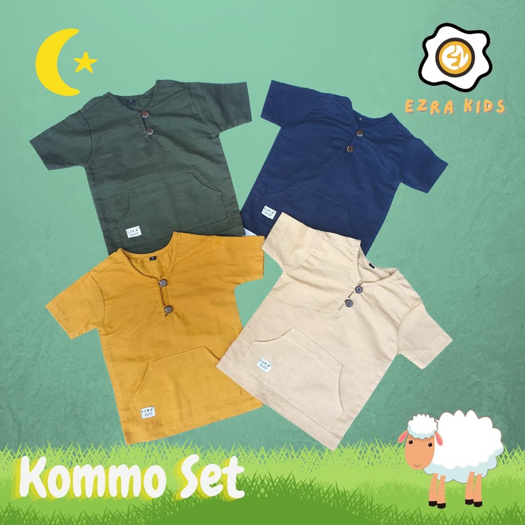 KOMMO Set Ezra Kids Baju Setelan Anak Laki laki Bahan LINEN Usia 1-6 Tahun