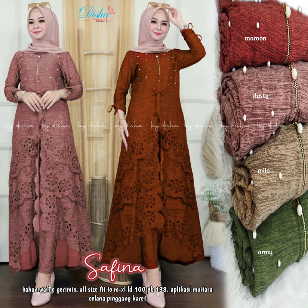 SAFINA SET ORI DISHA / SETELAN BAJU WANITA LONG TUNIK DAN CELANA / SETCEL FIT M TO XL / SETELAN BAJU