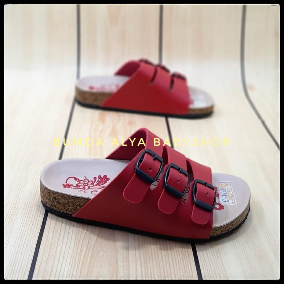 Sandal Anak Perempuan Slop PREMIUM Usia 4 5 6 Tahun MERAH - Sendal Anak Cewek Bunga Size 26 - 35 LicinAlas Karet Anti