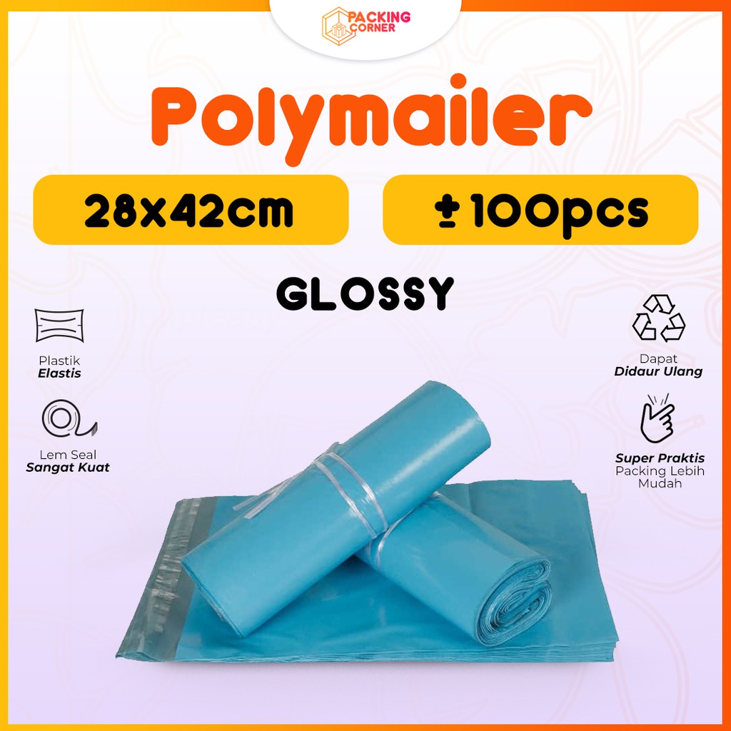 

Polymailer Warna Biru Muda 28x42 isi 100 pcs Tebal Glossy MURAH
