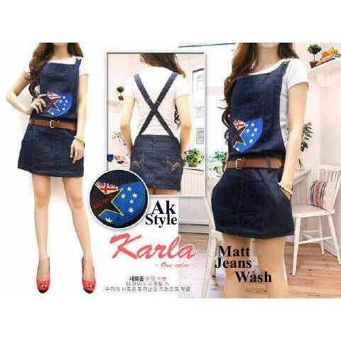 overal jeans rok pendek dengan inner (karla overall+inner AK)