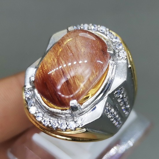 Cincin Batu Akik Kecubung Rambut Merah Serat Cendana Asli Natural