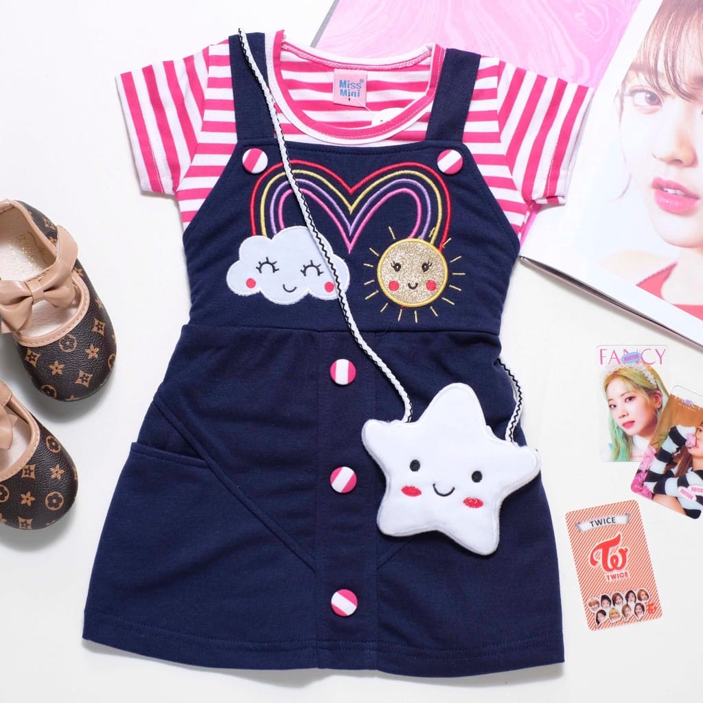 [FREE TAS] Dress Lilly uk 1-9 Tahun / Baju Anak Perempuan kualitas Import Overall Baju Kodok Dres Balita 5 th Korean Style Denim Set Premium