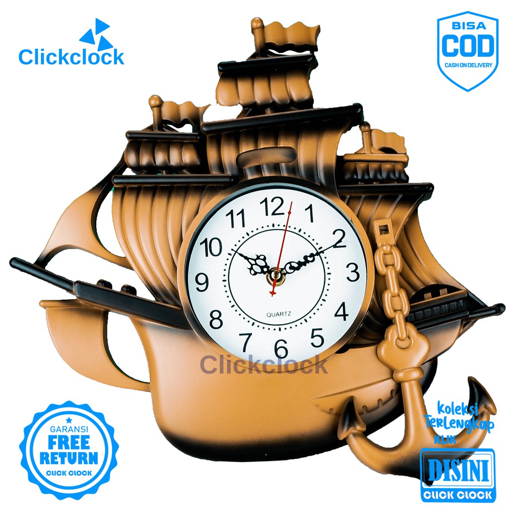 Jam Dinding Quartz Jangkar Kemudi Kapal Silver Chrome Esa TLD-2007 Besar Dekorasi Rumah Unik