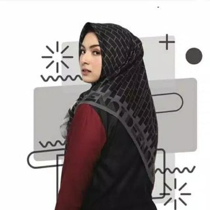 Langsung Order Hijab Segi Empat Deenay Kw Motif Bata Hitam Berkualitas