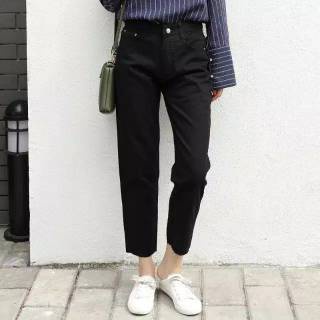 Celana Boyfriend High Waist Mom Jeans Wanita Warna Hitam