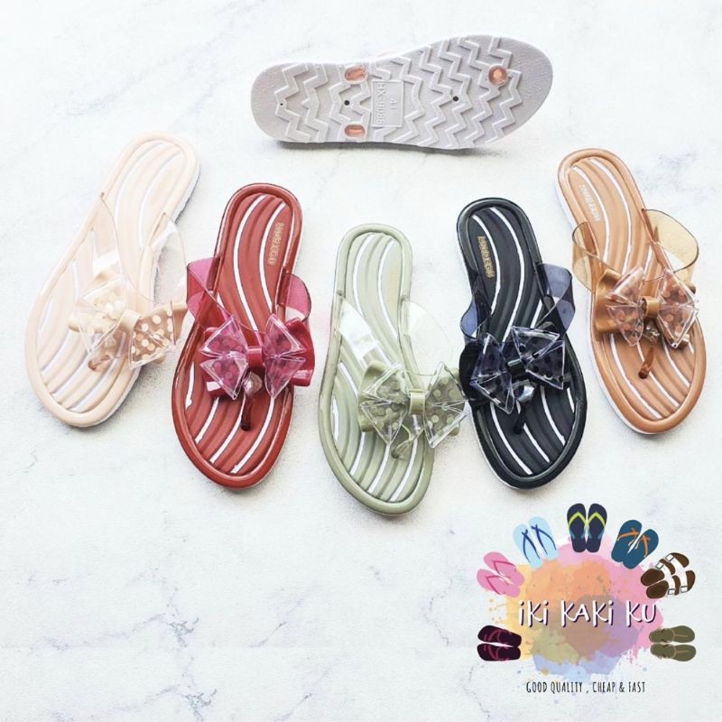 SANDAL JEPIT WANITA DEWASA KARET PITA MOREGO 9088-B POLKADOT