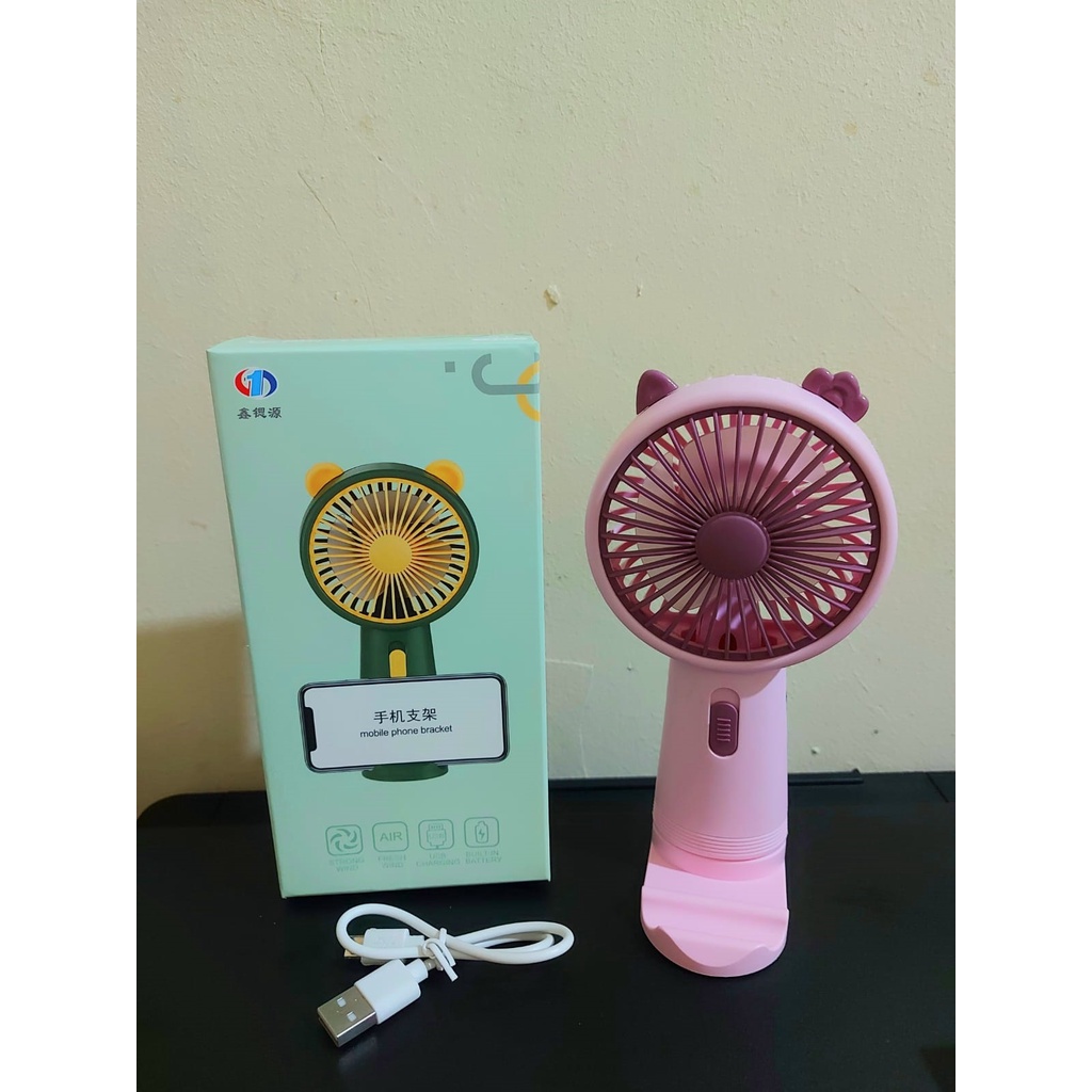 Kipas Tangan Mini Portable stand HP TERBARU IMPORT HELLO KITTY KELINCI DLL Kipas Angin Tancap Tangan LED Karakter / Kipas Genggam Portable USB Recharge (Standing Mini Fan)