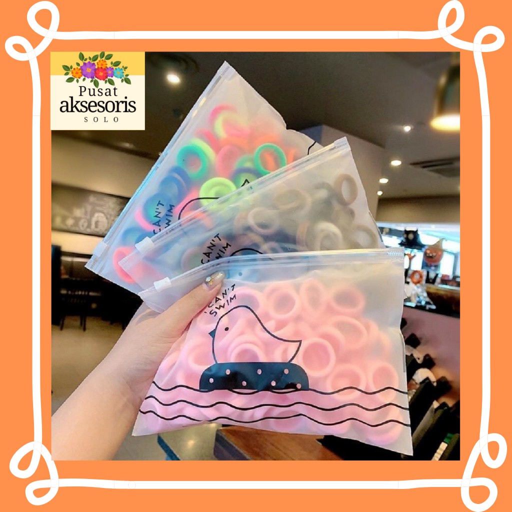 IKAT RAMBUT 50 PCS / IKAT RAMBUT ISI 50PCS / IKAT RAMBUT STRIPE FREE POUCH