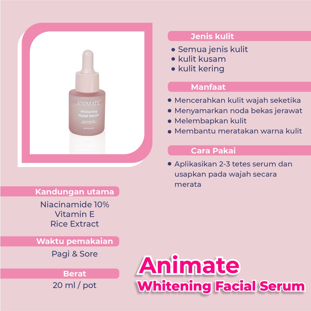 Animate Whitening Facial Serum Original / Serum Wajah / Serum Pemutih Wajah - 20 ml