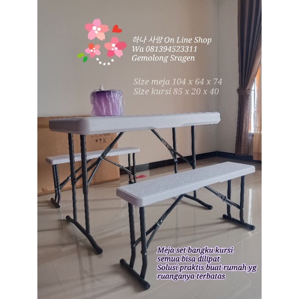 Meja Lipat Original Krisbow lengkap dengan 2 bangku kursi