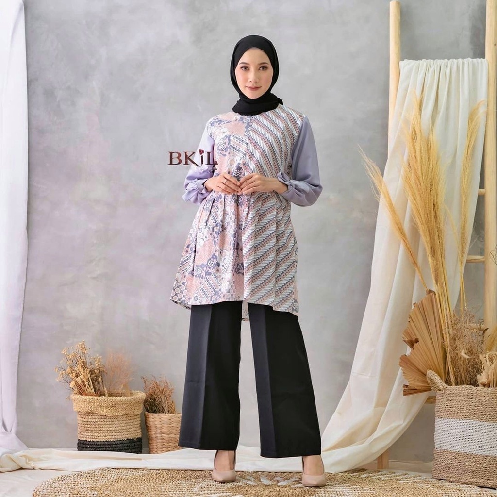 Baju Batik Wanita Modern Exclusive BKil Blouse Batik Keraton Kombinasi Moscrepe