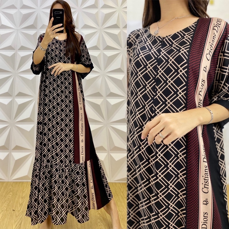 daster MONA tangan 3/4 PB 130cm /daster panjang rempel tangan 3/4  JUMBO premium sleting /busui/rempel tangan 3/4/ tangan pendek/ tali grosir ecer SEMATA KAKI RAYON-Mona di.or# hitam