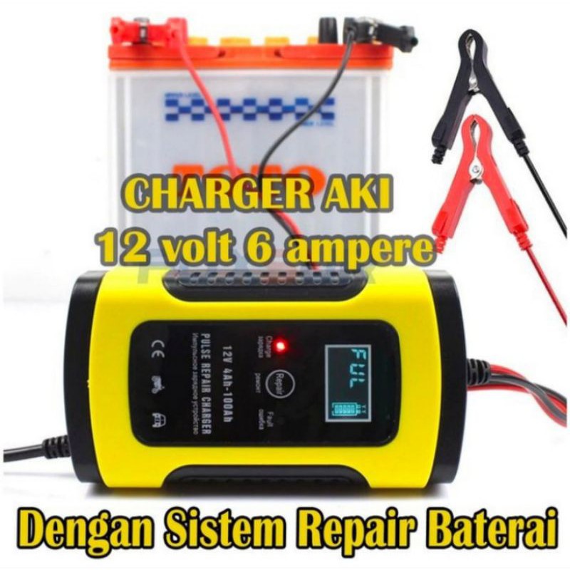 Cas Aki Mobil Motor 12V 6A Repair aki Otomatis - Charger Aki Intelligent Automatic 12V 6A